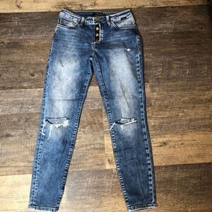 Mavi Womens Distressed Button-Fly High Rise Skinny Jeans Blue Size S-XS